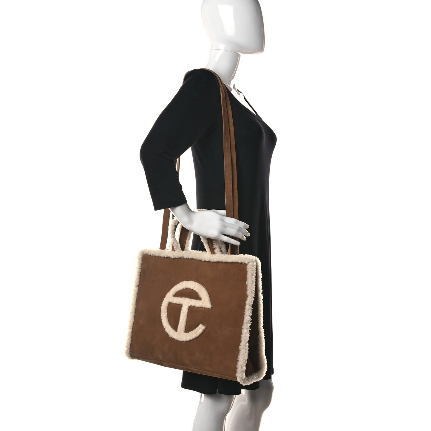X UGG Suede Shearling Medium Shopping Bag Chestnut