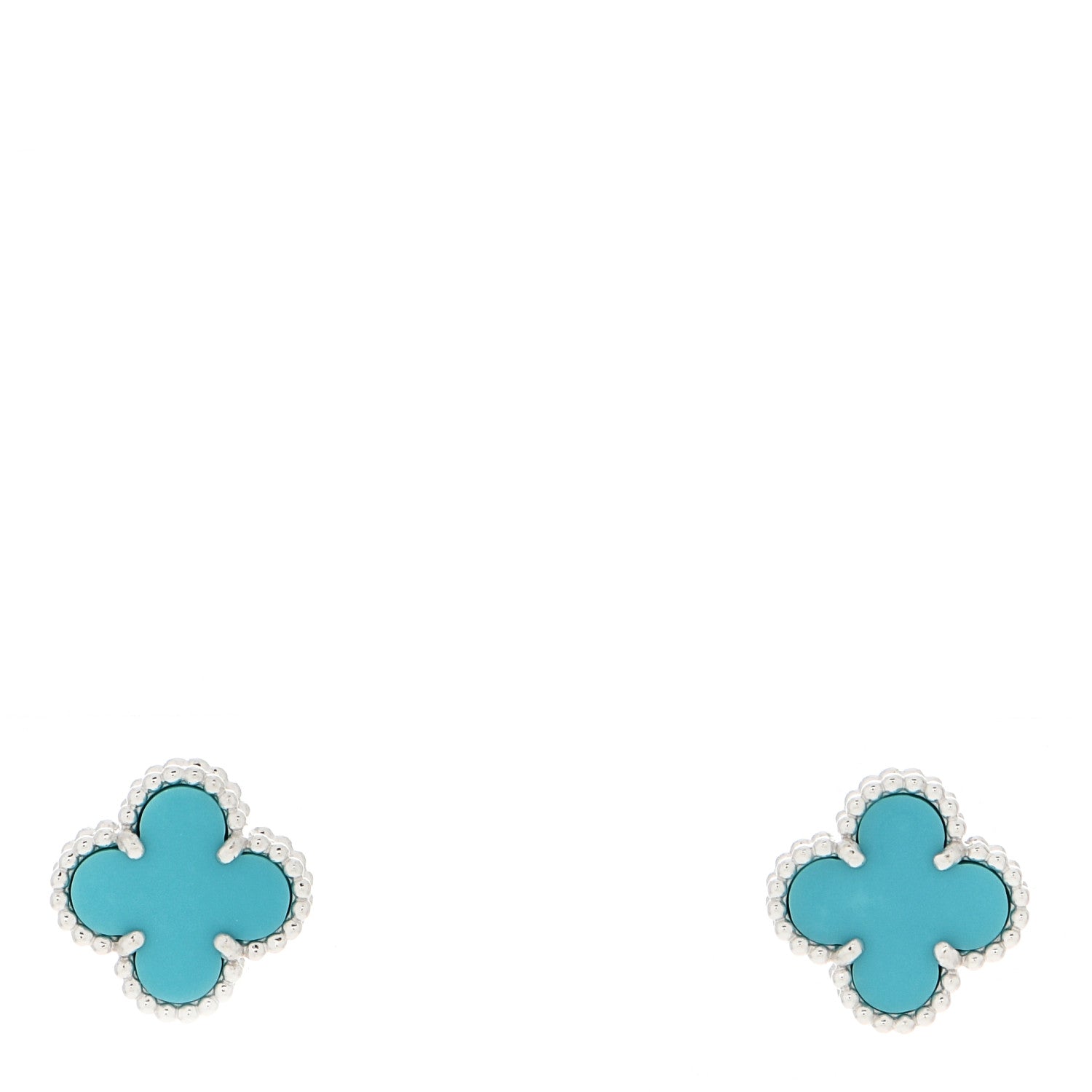 Van Cleef & Arpels 18K White Gold Turquoise Sweet Alhambra Earrings 1 of 5
