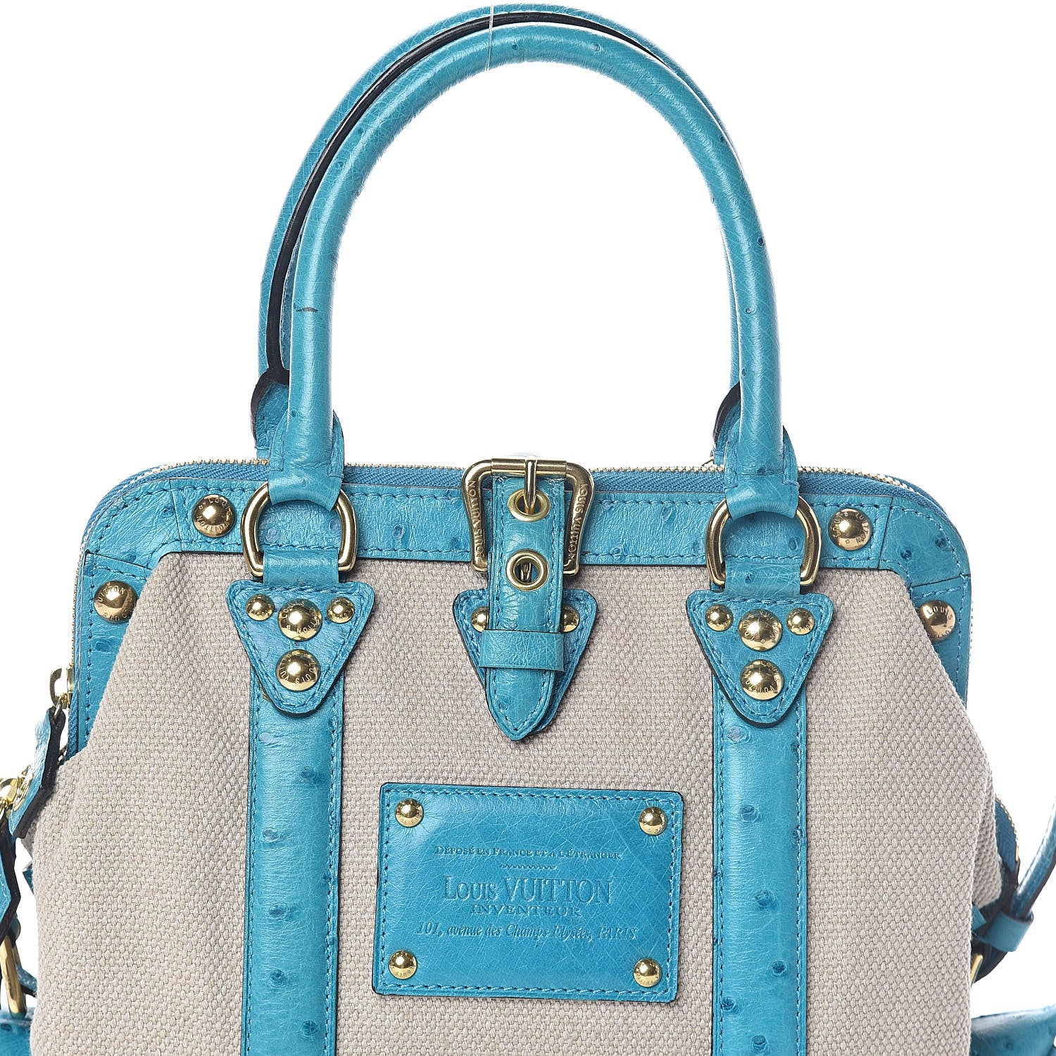 Louis Vuitton Toile Ostrich Trianon Sac De Nuit MM Turquoise 7 of 10