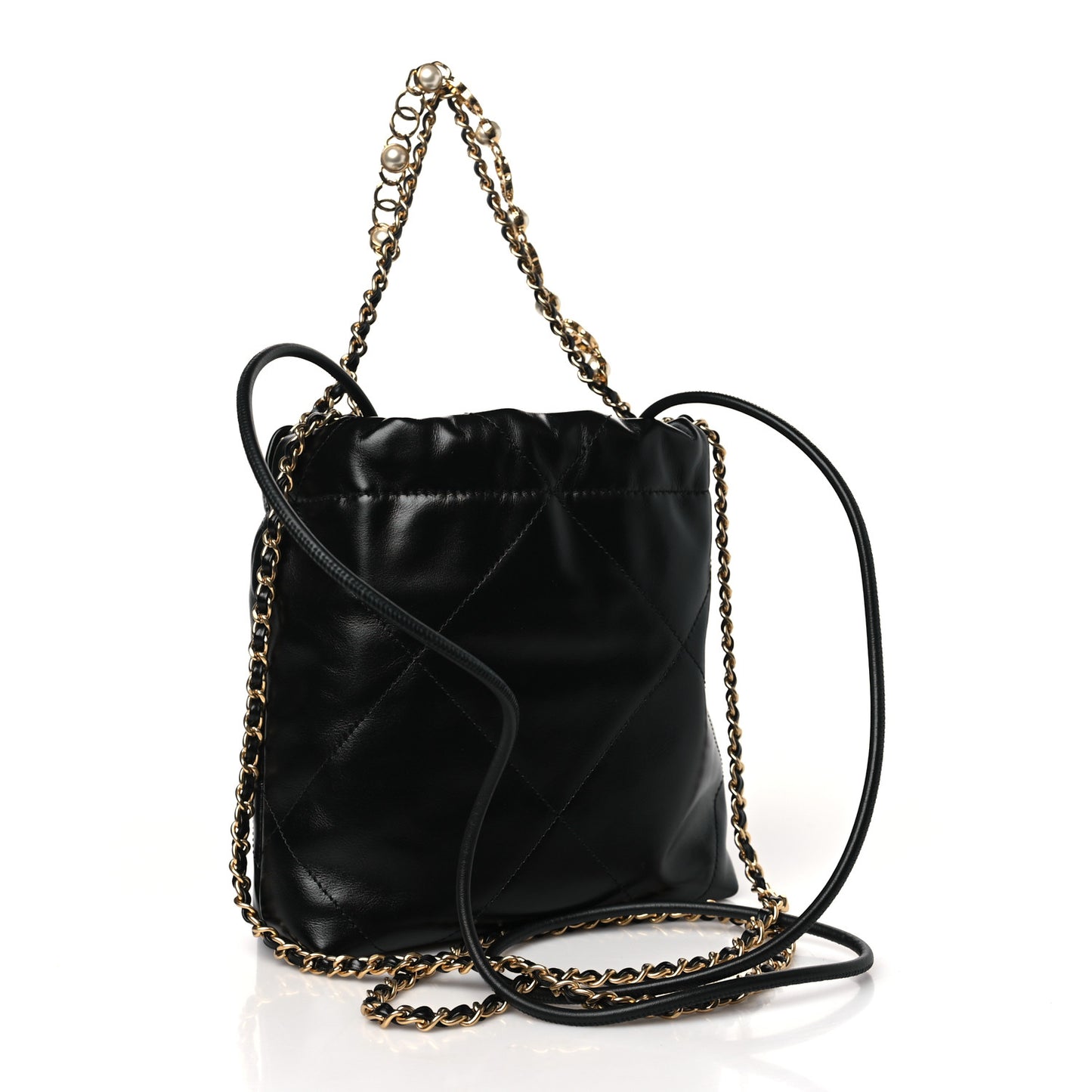 Shiny Calfskin Quilted Pearl CC Chain Mini Chanel 22 Black