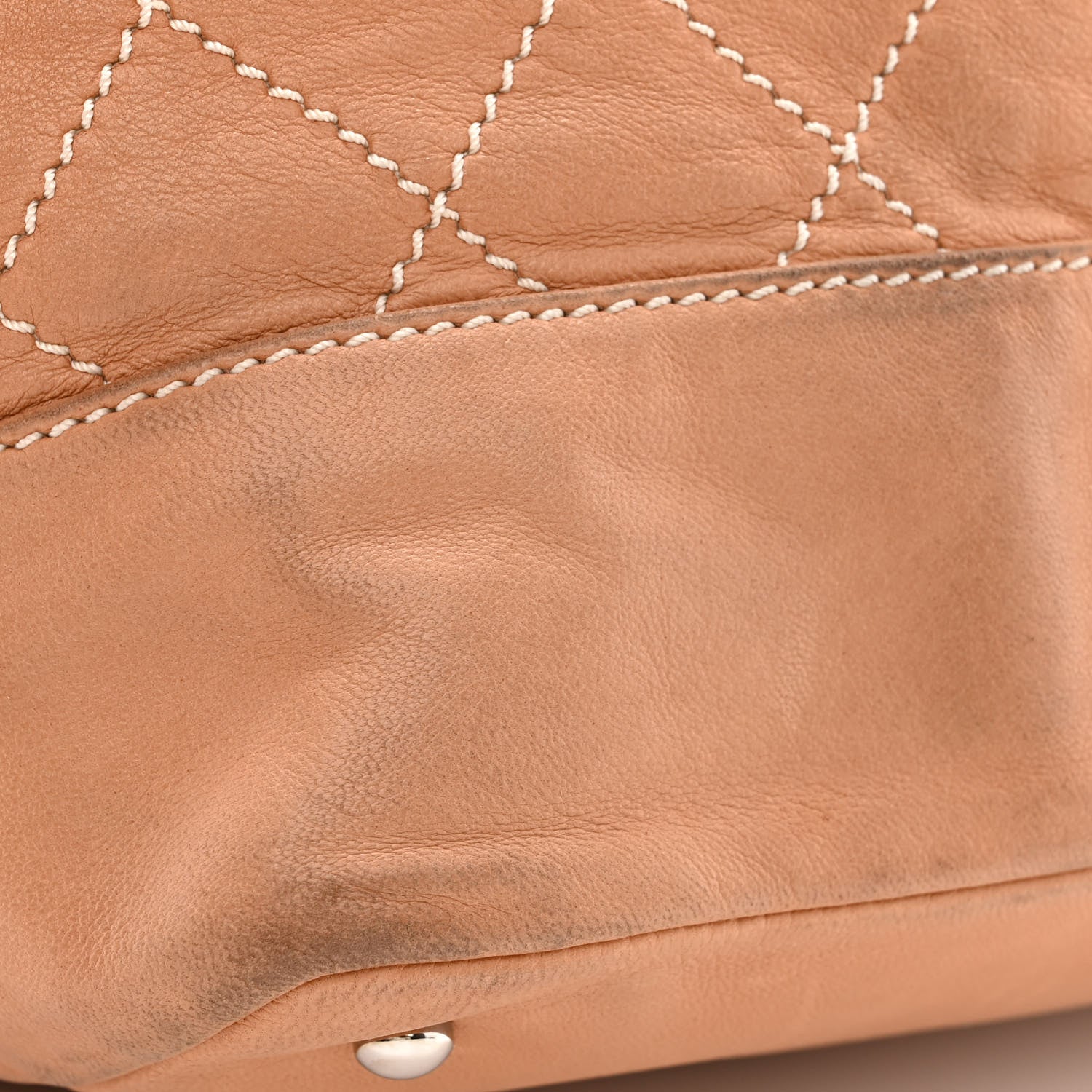 Chanel Lambskin Contrast Stitch Large Drawstring Tote Dark Beige 15 of 15