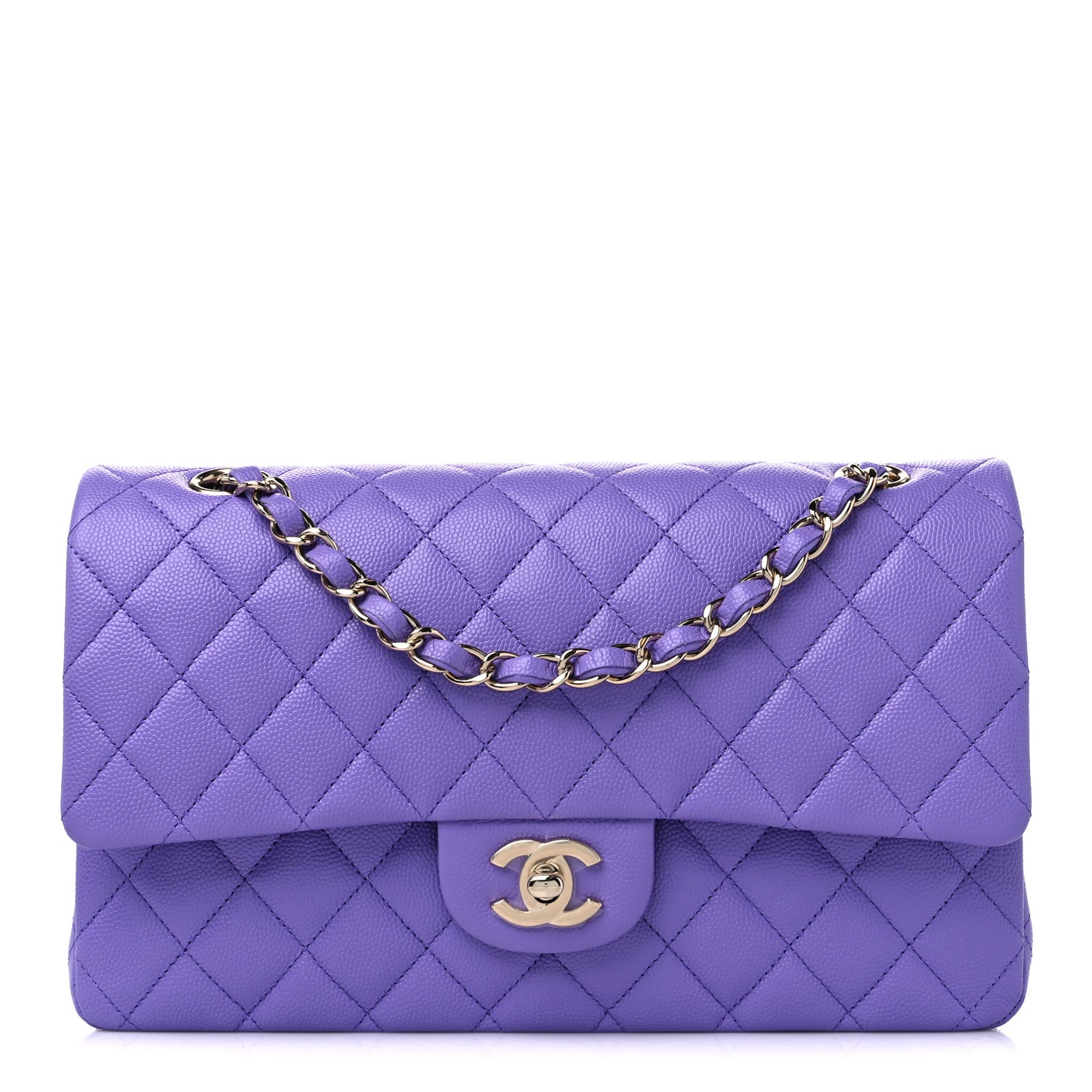 Caviar Quilted Medium Double Flap Purple