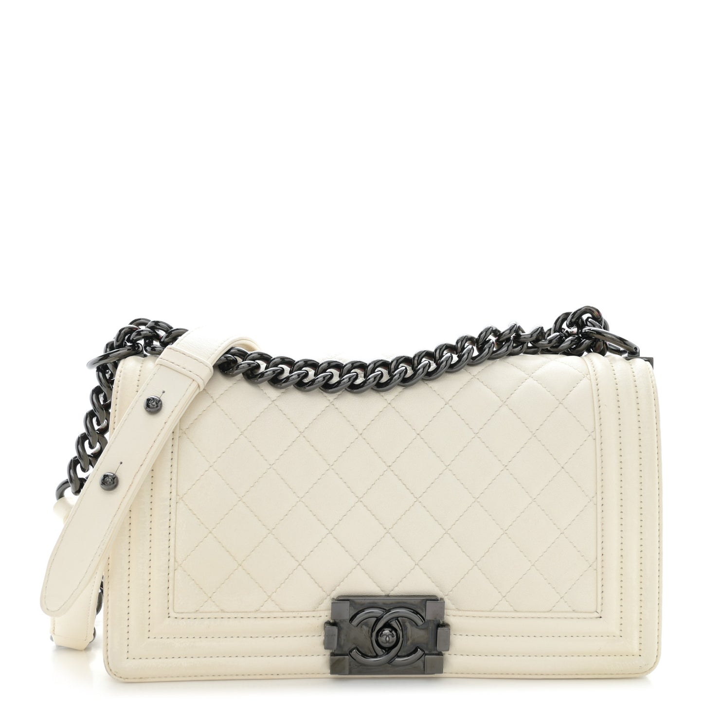 Calfskin Quilted Medium Boy Flap White