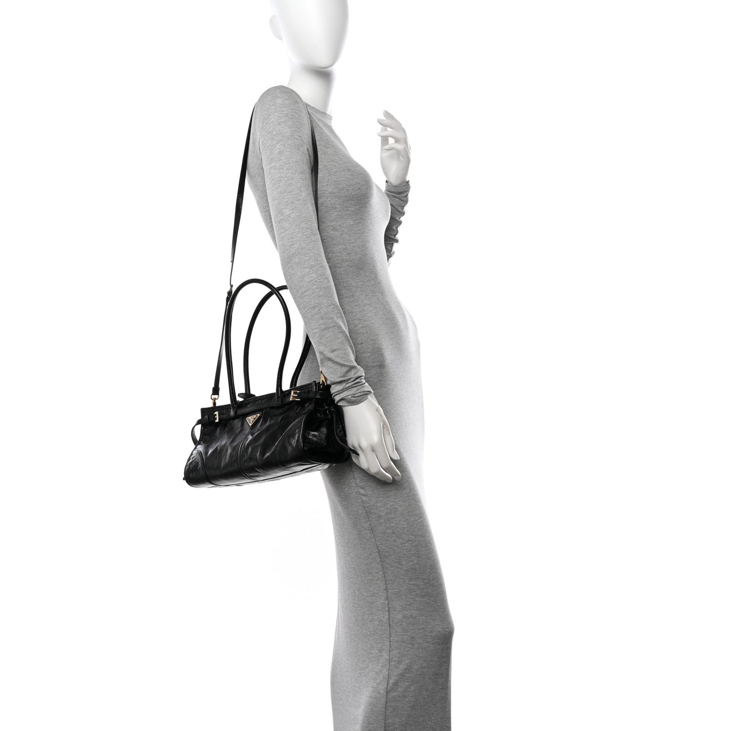 Shiny Nappa Medium Shoulder Bag Black