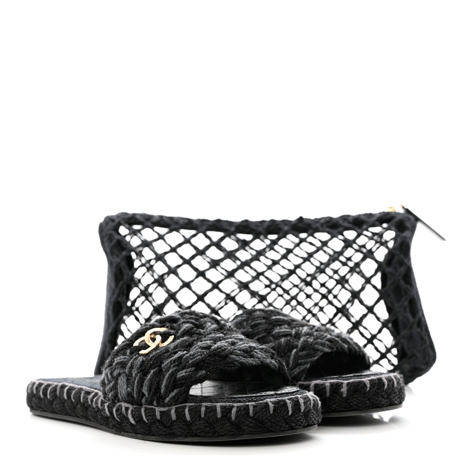 Chanel Cord Braided CC Mules 38 Black 9 of 9