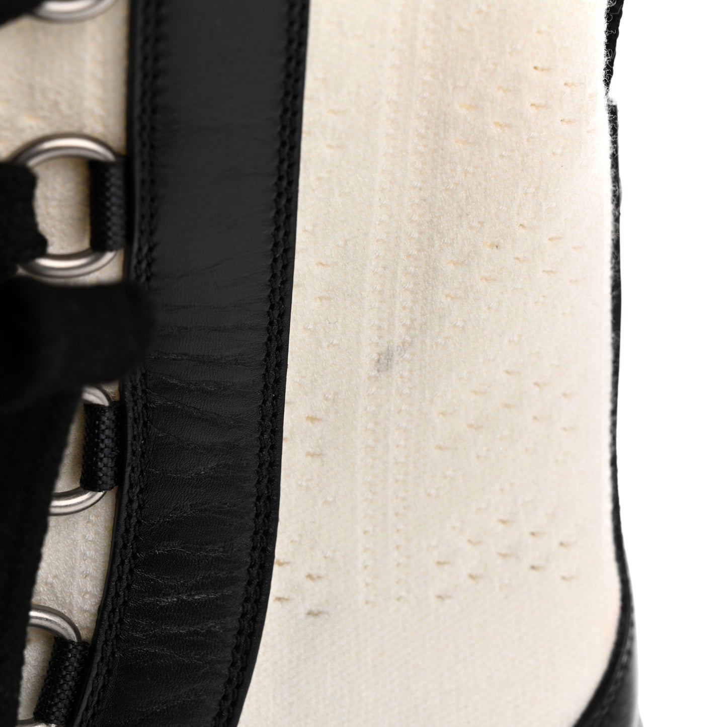 Calfskin Knit Fabric Diorland Combat Boots 38 Black White