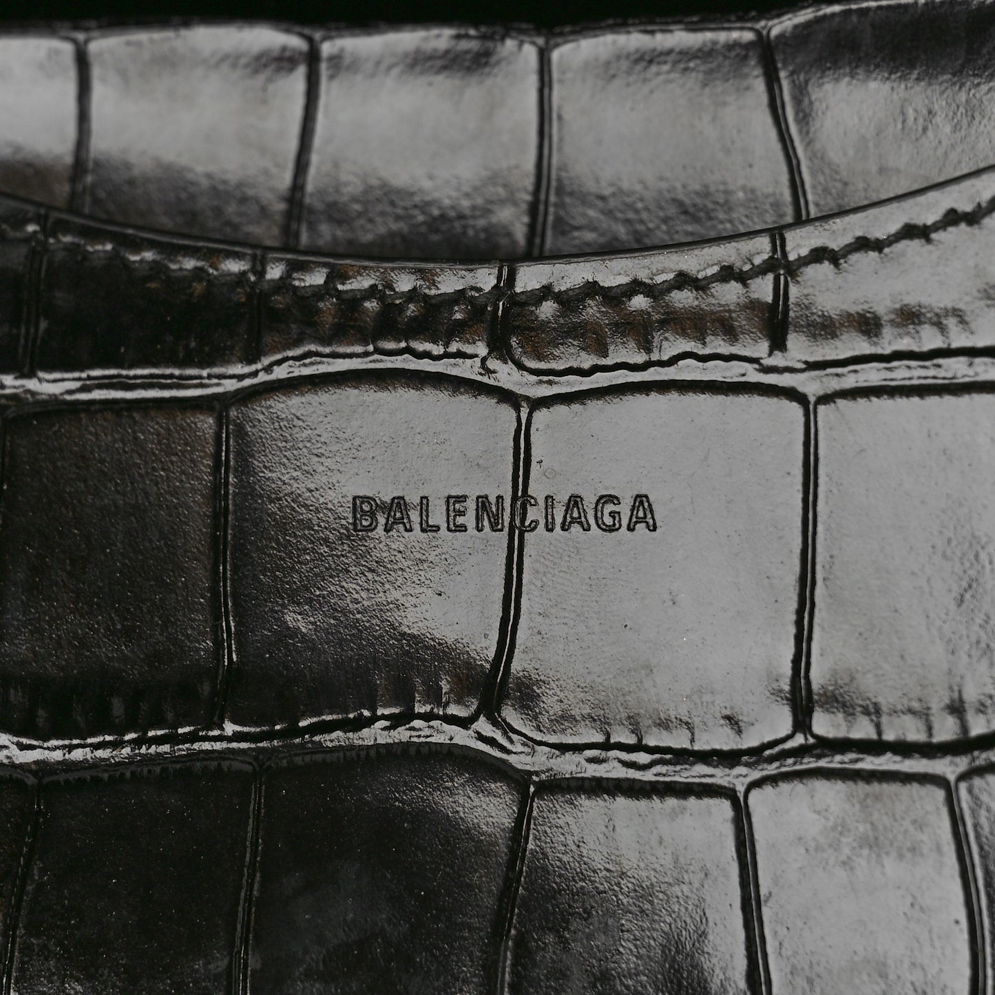 Shiny Supple Calfskin Crocodile Embossed Brass Hardware Neo Classic City Black