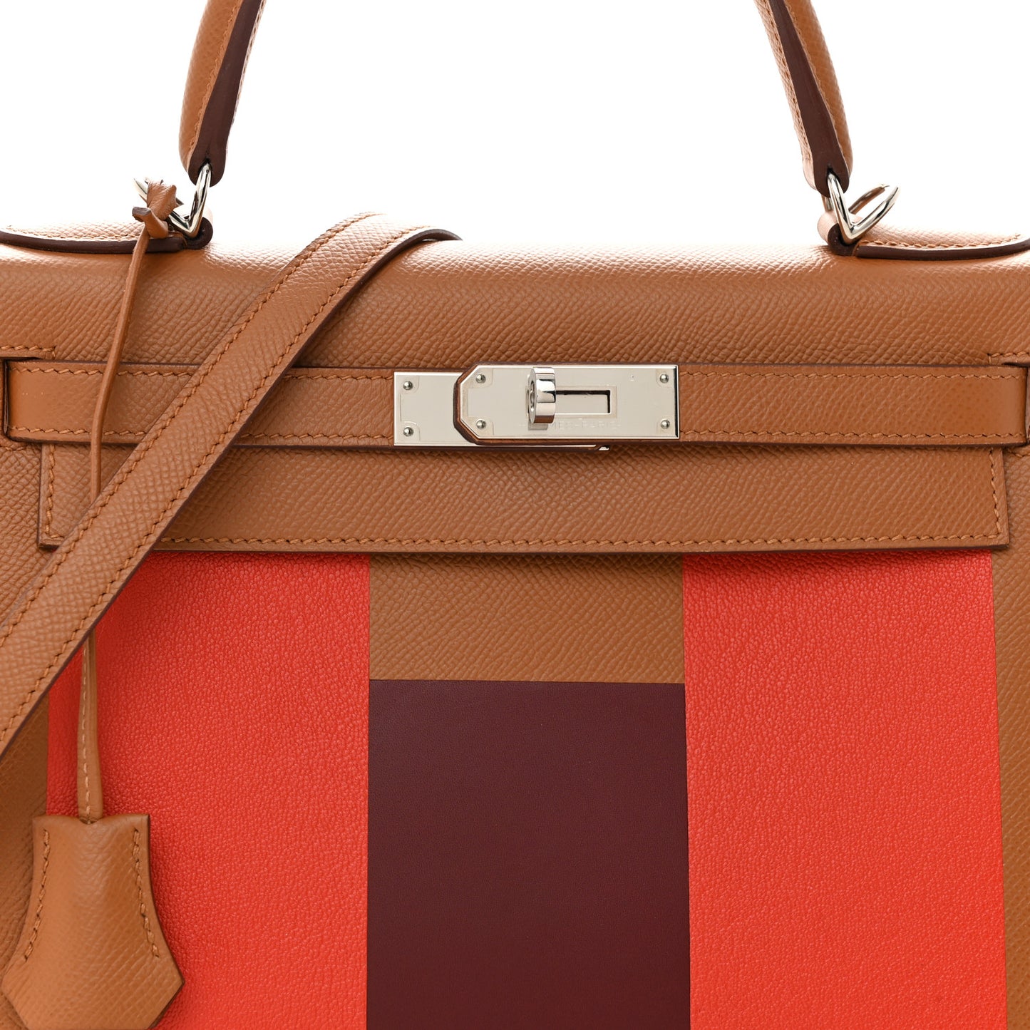 Epsom Chevre Mysore Sombrero Kellygraphie Lettre H Kelly Sellier 28 Capucine Gold Bordeaux