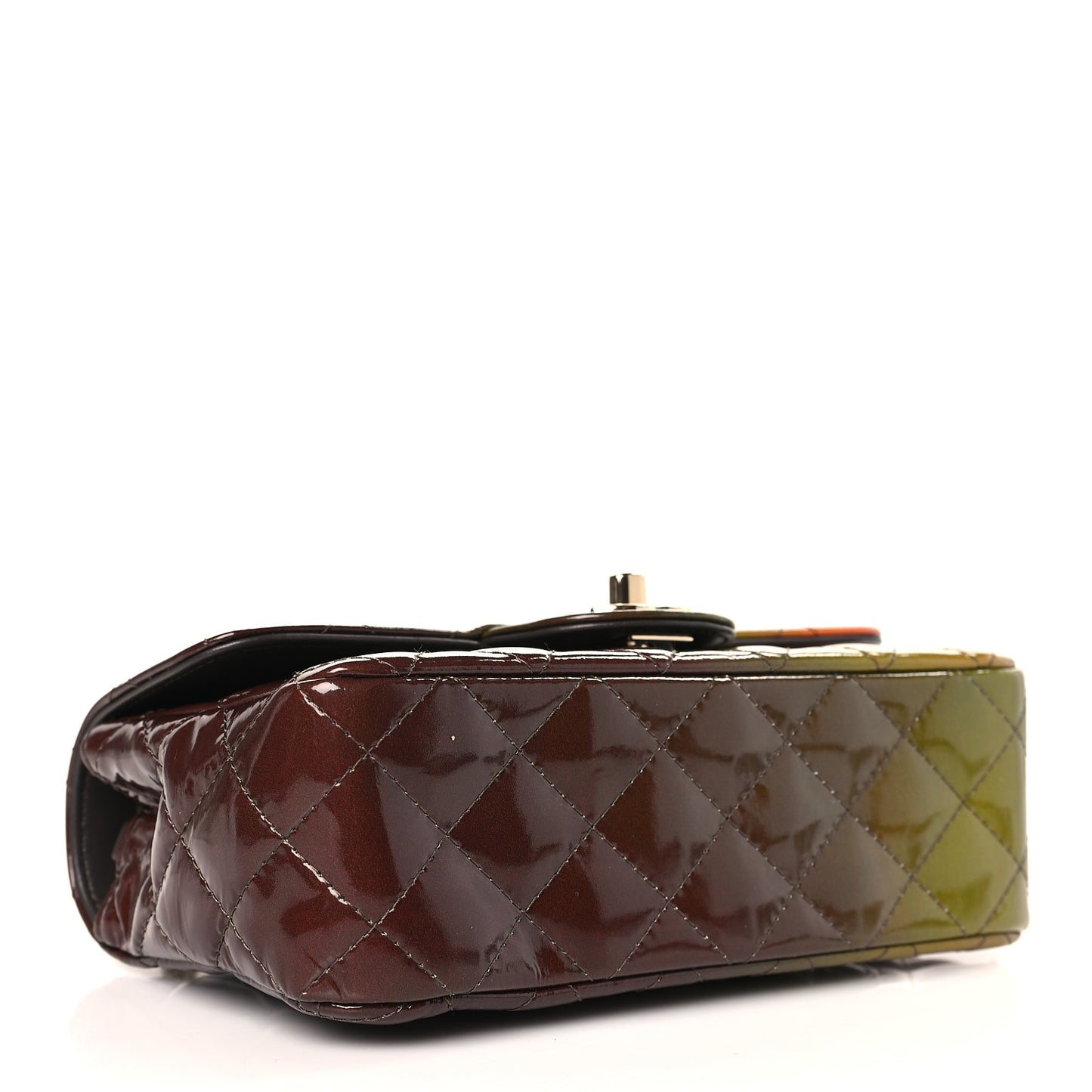Shaded Patent Calfskin Quilted Mini Rectangular Flap Green Orange Dark Brown