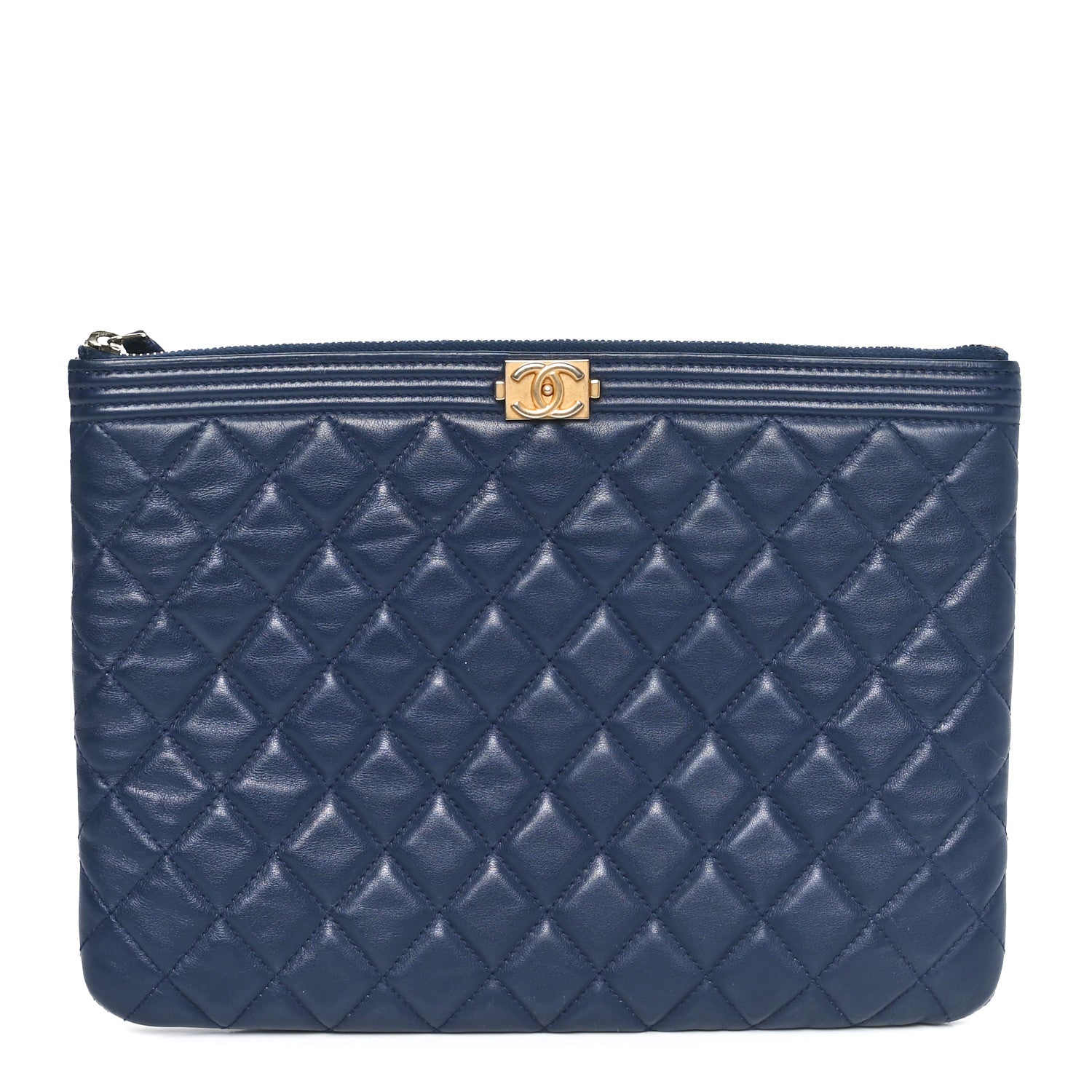 Chanel Lambskin Quilted Medium Boy Cosmetic Case Navy 1 of 10