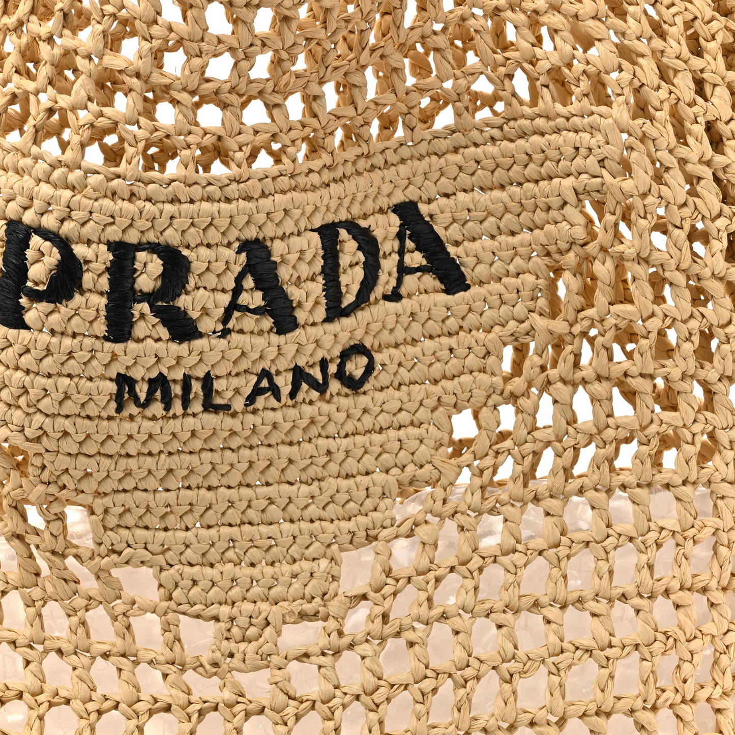 Yarn Raffia Effect Crochet Logo Embroidered Tote Bag Naturale