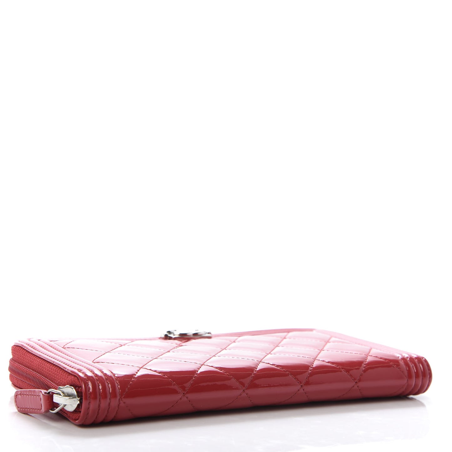 Patent Quilted Boy Zip Around Wallet Red
