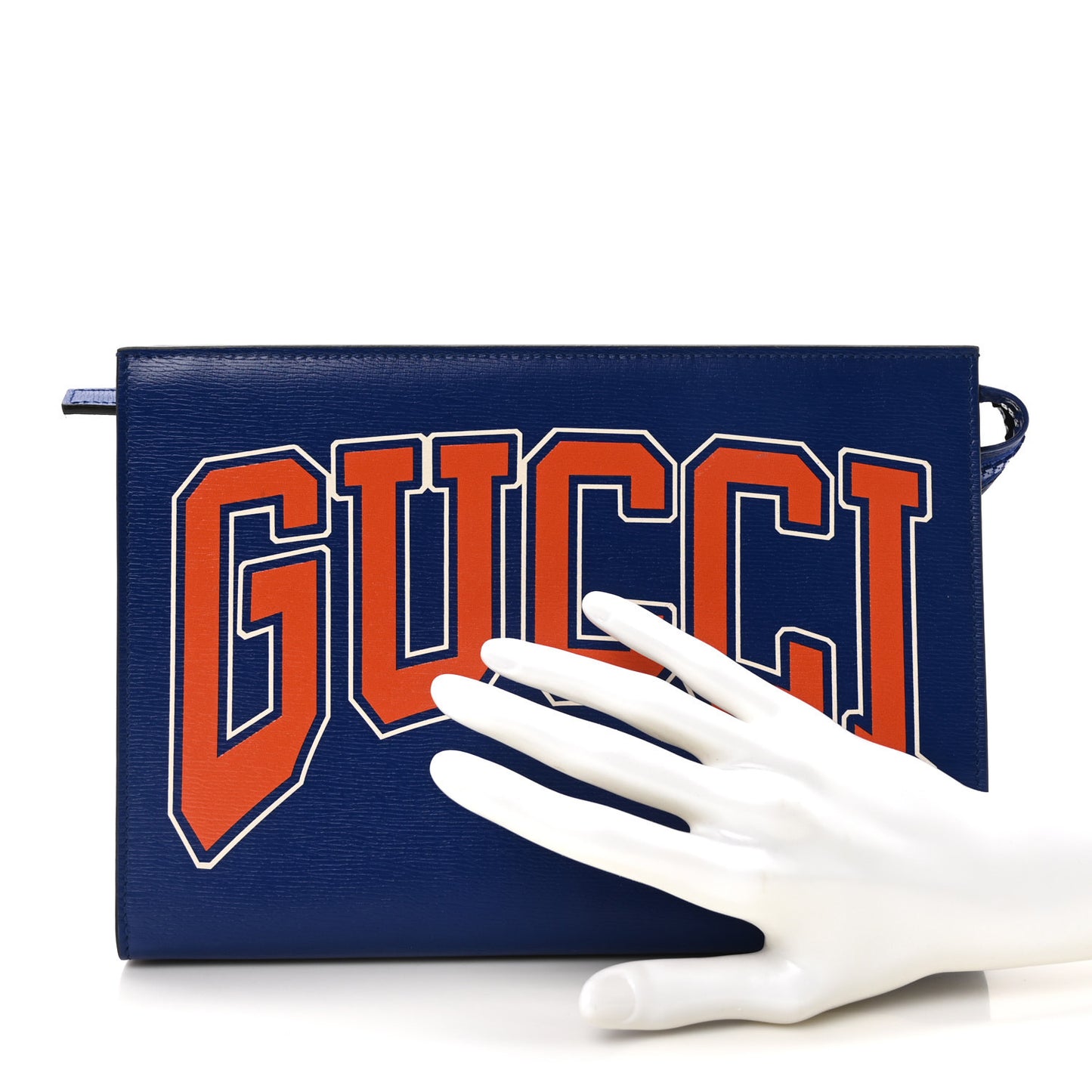 New Shanghai Calfskin Interlocking G Logo Wristlet Pouch Cobalt Blue Orange
