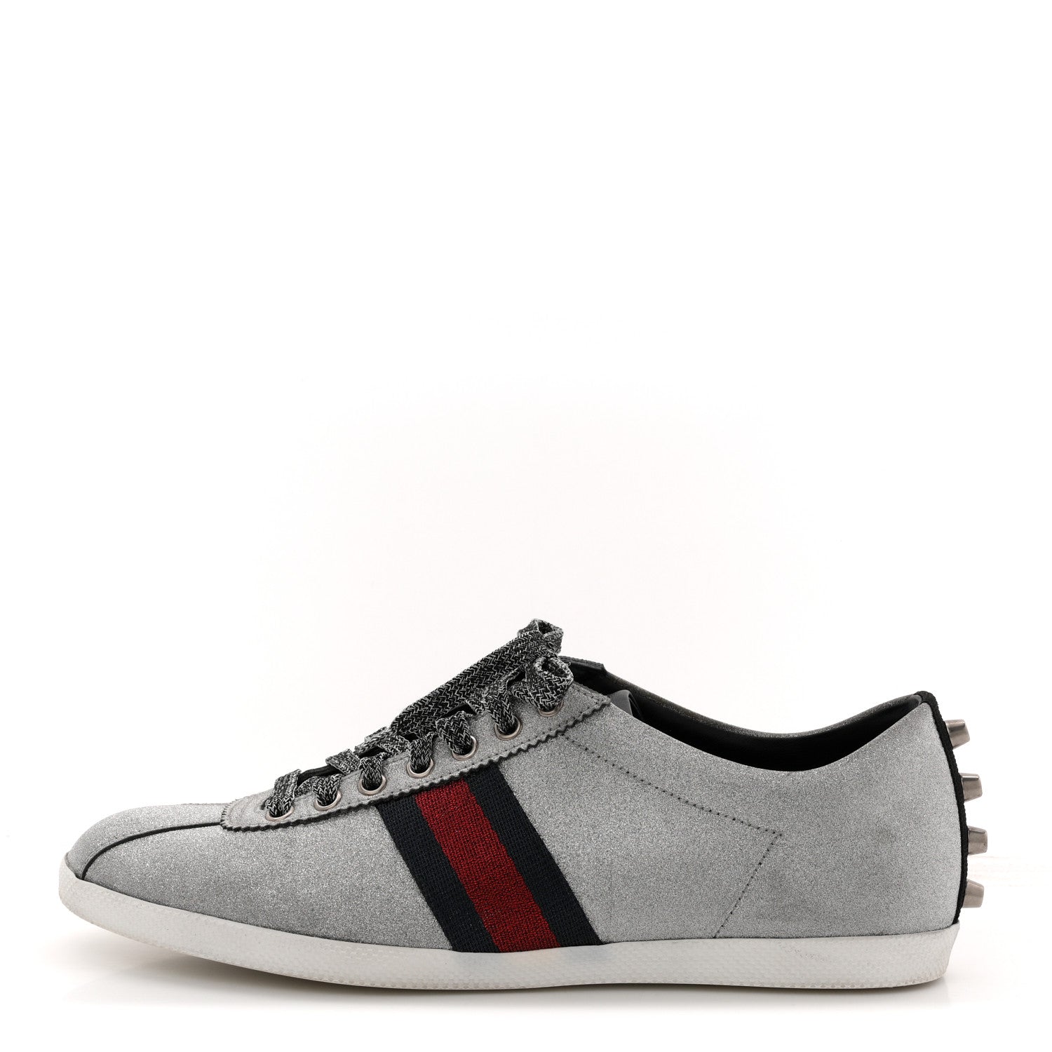 Gucci Glitter Fabric Studded Web Mens Sneakers 9 Silver 1850219