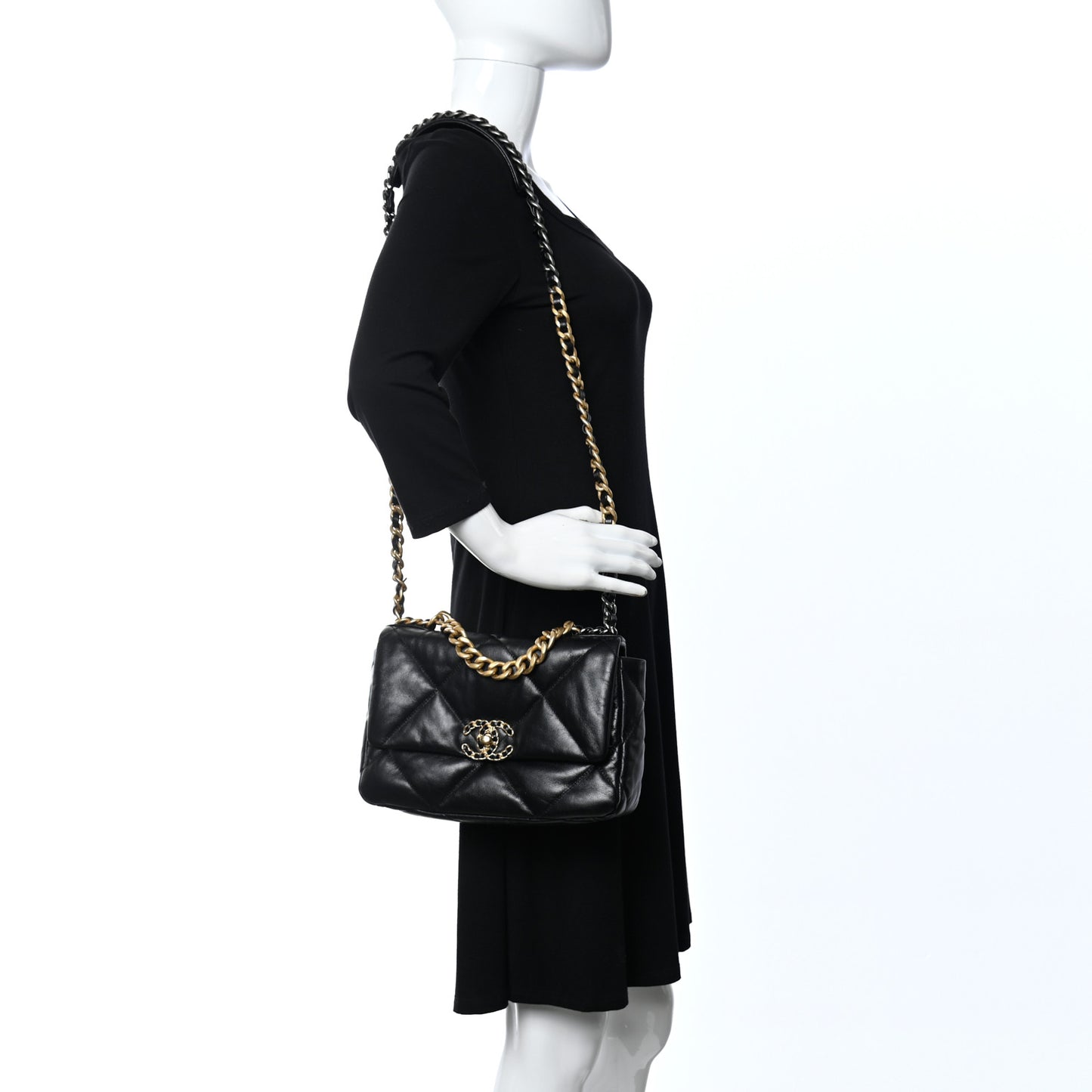 Goatskin Quilted Large Chanel 19 Flap Navy