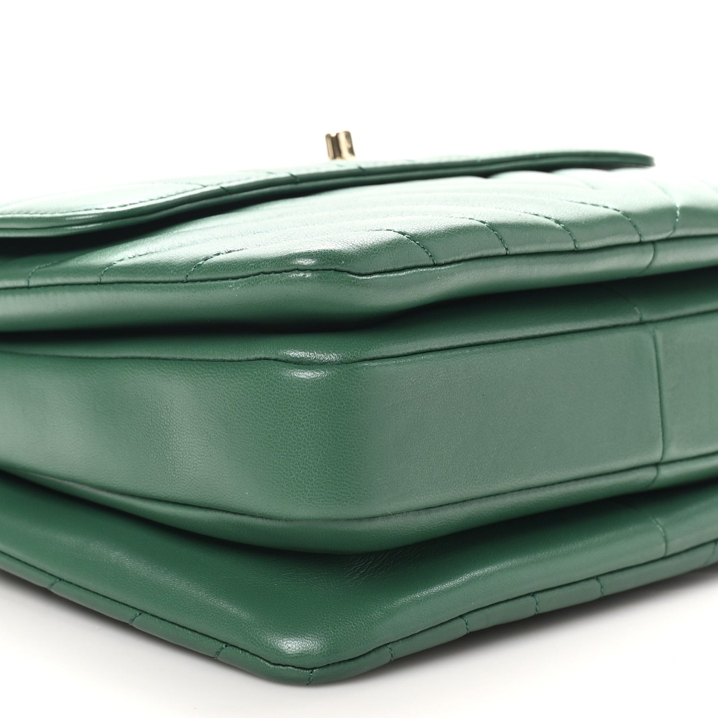 Lambskin Chevron Quilted Small Trendy CC Dual Handle Flap Bag Green