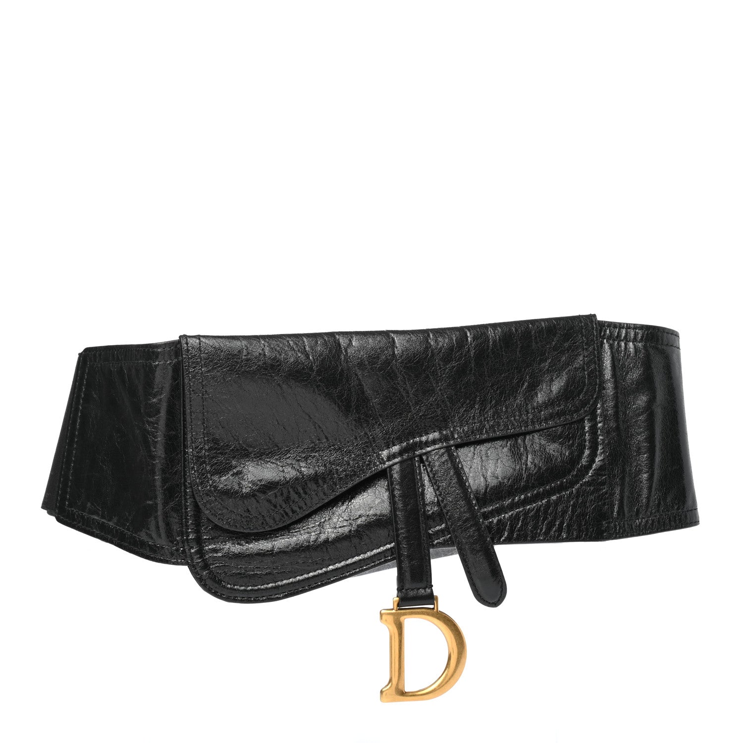 Christian Dior Crinkled Lambskin 135mm Saddle Belt Black 837253