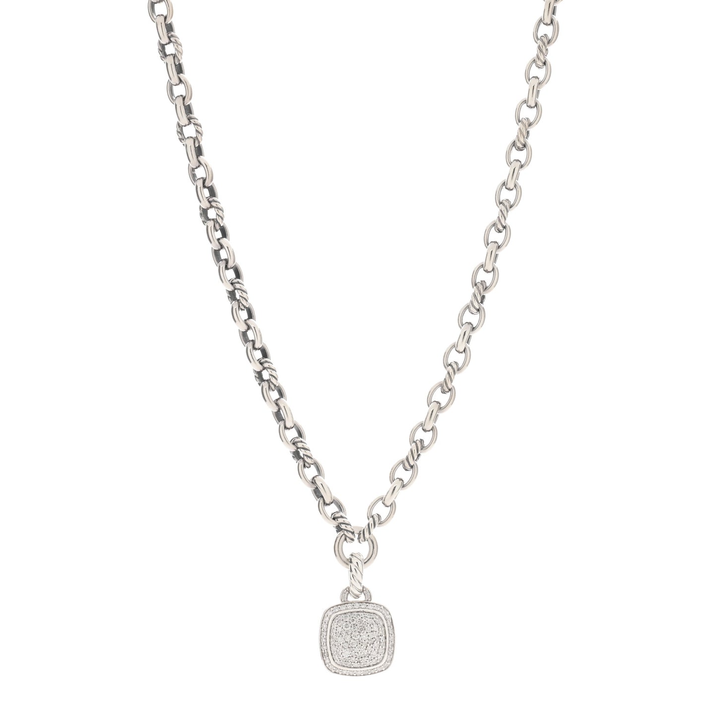 Sterling Silver Diamond 11mm Albion Pendant Link Necklace