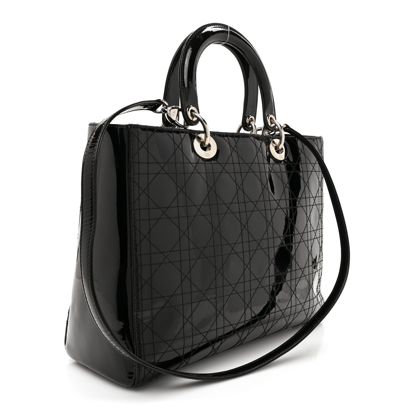 Patent Cannage Stitched Large Lady Dior Black