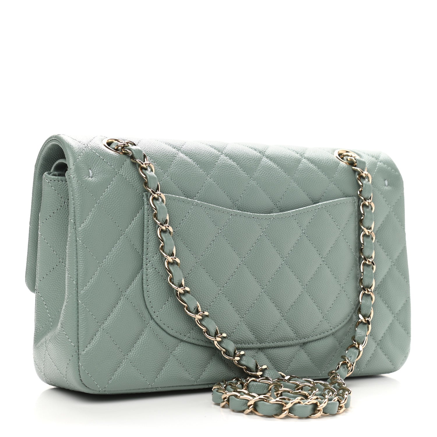 Chanel Caviar Quilted Medium Double Flap Green 2 of 10