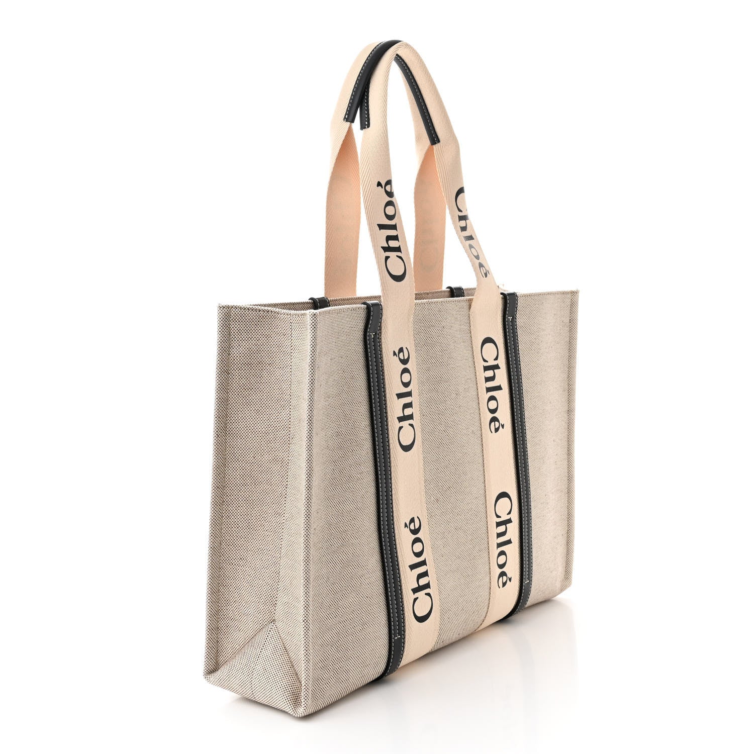 Chloe Cotton Calfskin Large Woody Ribbon Tote White Blue 3 of 10