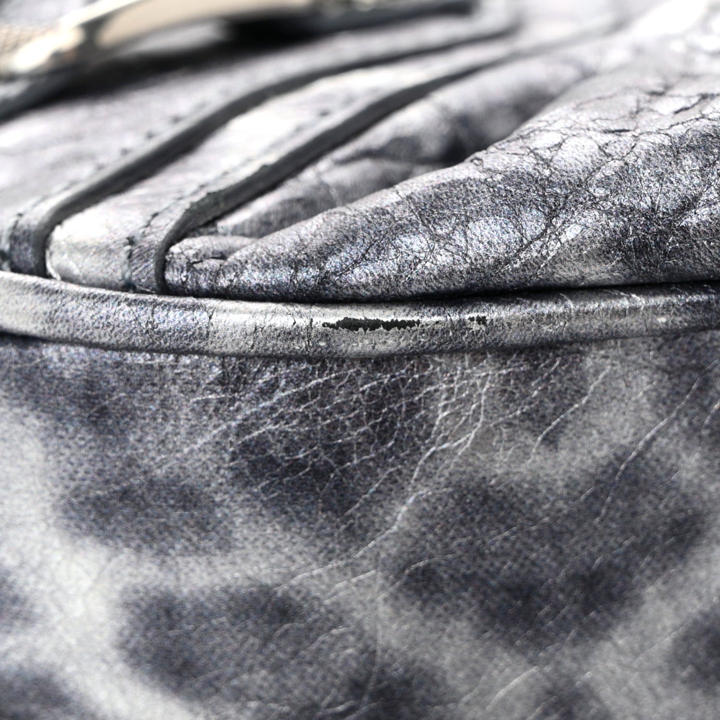 Metallic Agneau Arena Leopard Le Cagole Shoulder Bag XS Dark Grey