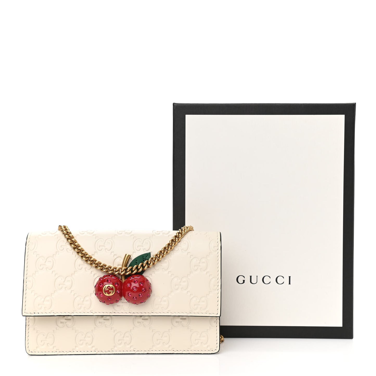 Guccissima Mini Cherry Chain Bag White