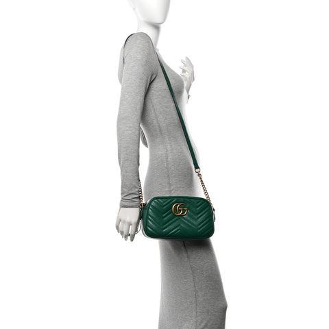 Calfskin Matelasse Small GG Marmont Chain Shoulder Bag Emerald Green