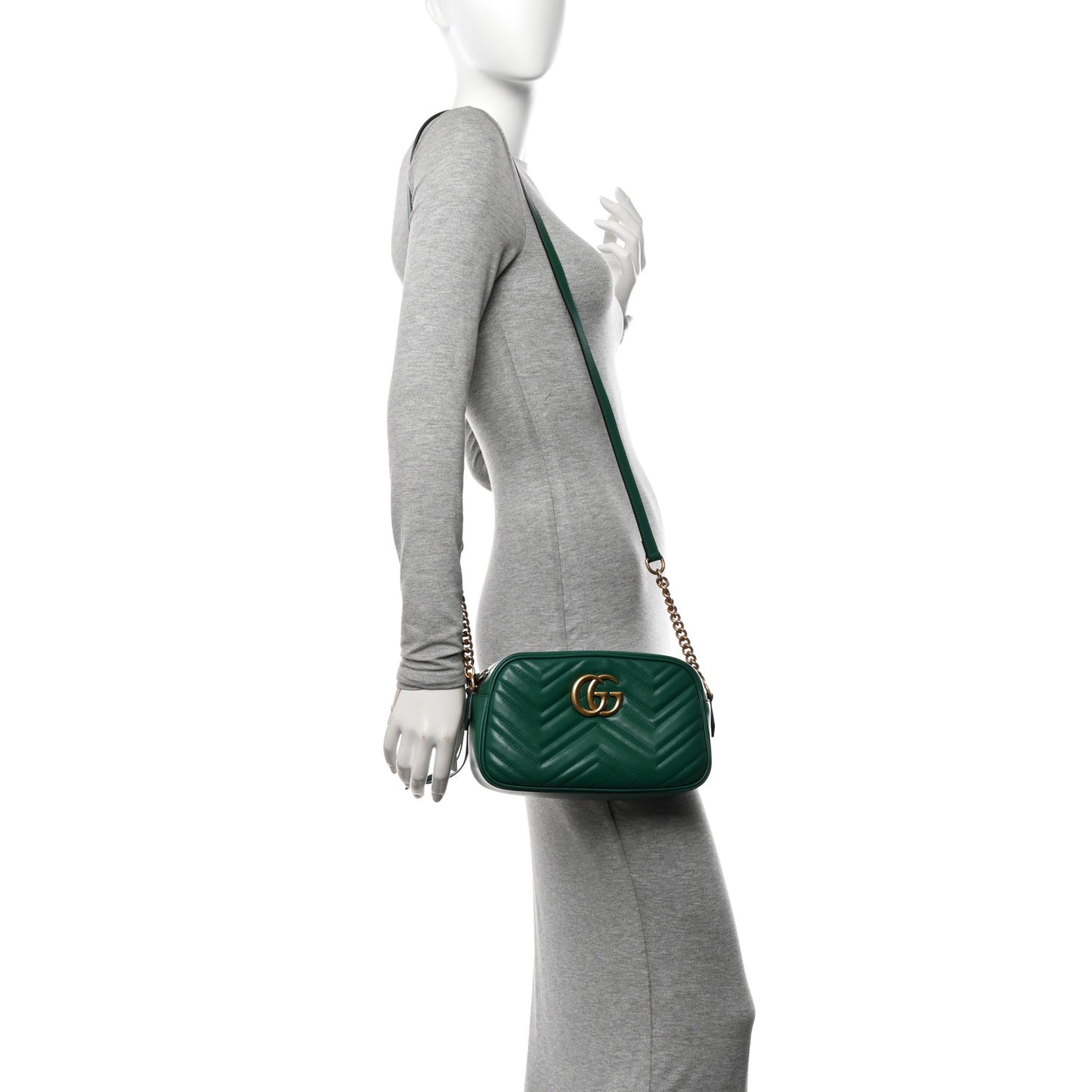 Calfskin Matelasse Small GG Marmont Chain Shoulder Bag Emerald Green