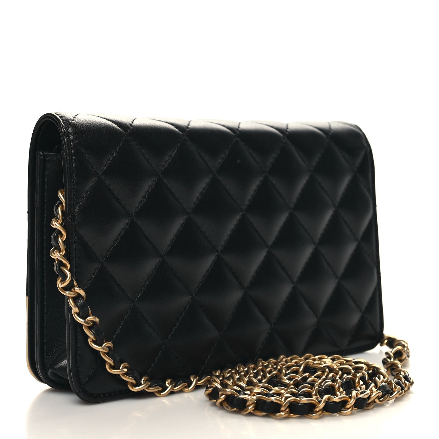 Lambskin Quilted Wallet On Chain WOC Black Beige