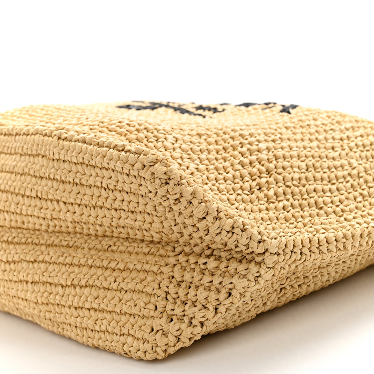 Yarn Raffia Effect Crochet Embroidered Logo Tote Naturale