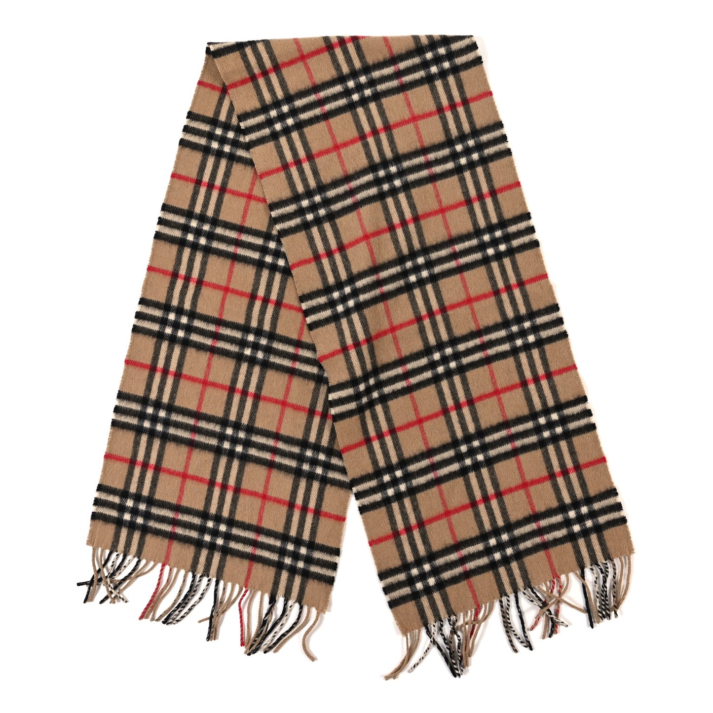 Cashmere House Check Fringe Scarf Camel