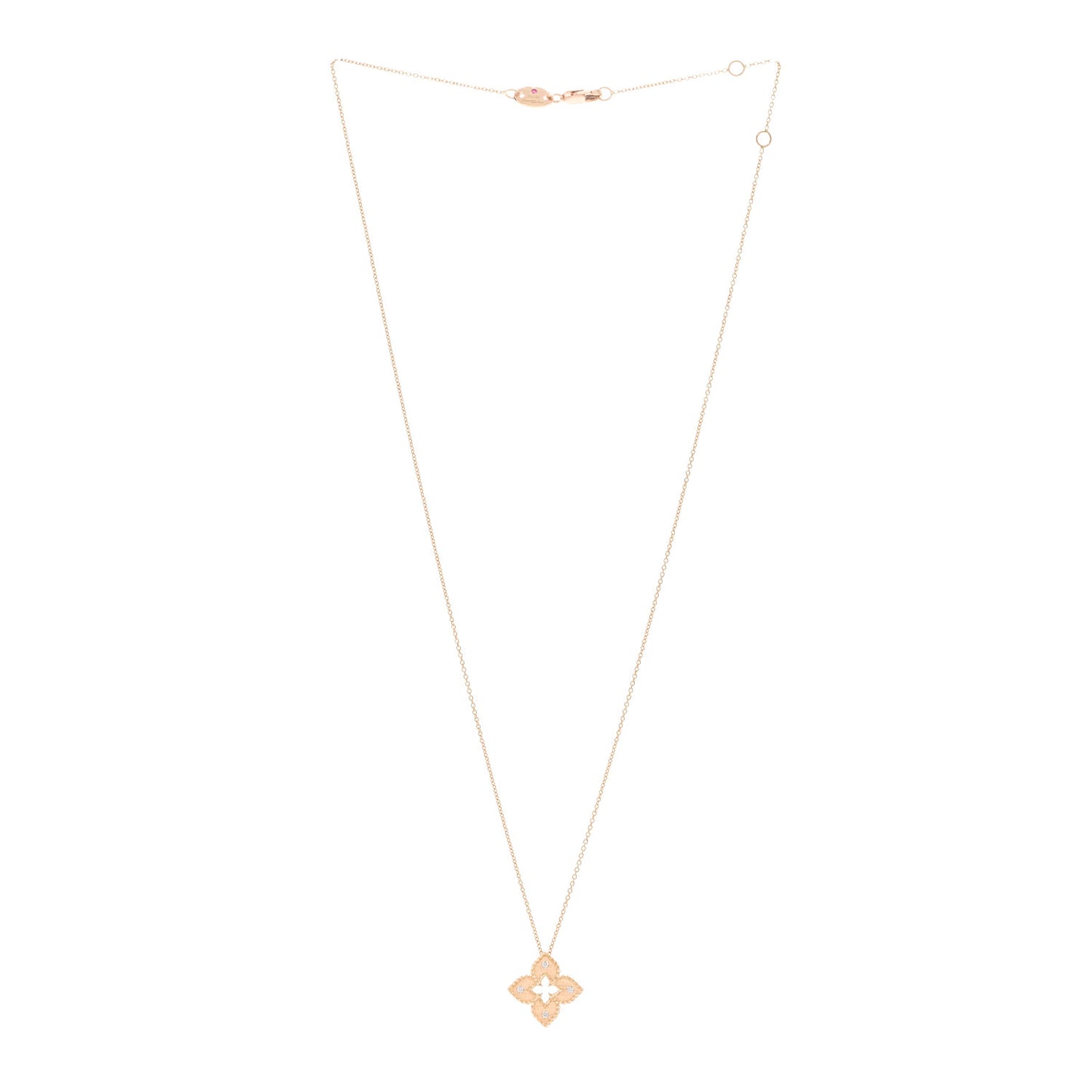 18K Rose Gold Diamond Petite Venetian Princess Flower Pendant Necklace