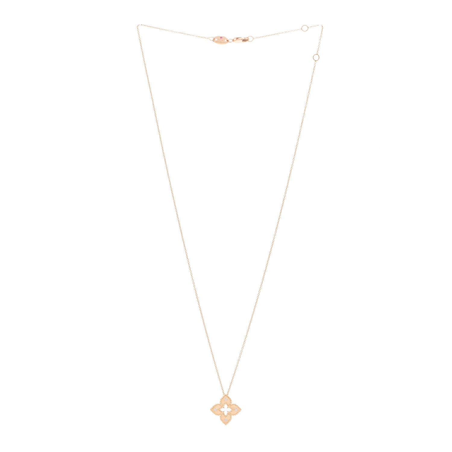 Roberto Coin 18K Rose Gold Diamond Petite Venetian Princess Flower Pendant Necklace 3 of 4