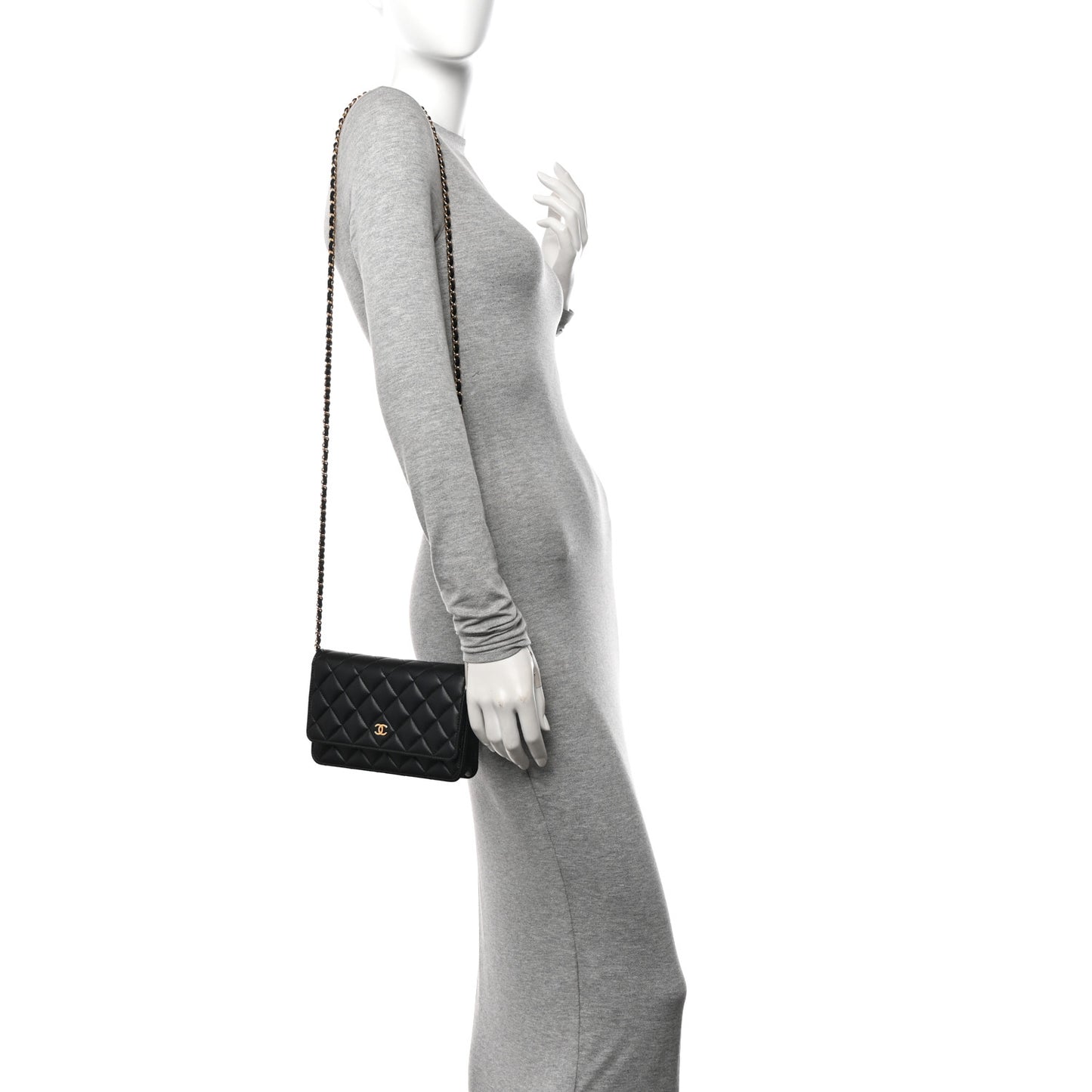 Lambskin Quilted Wallet On Chain WOC Black