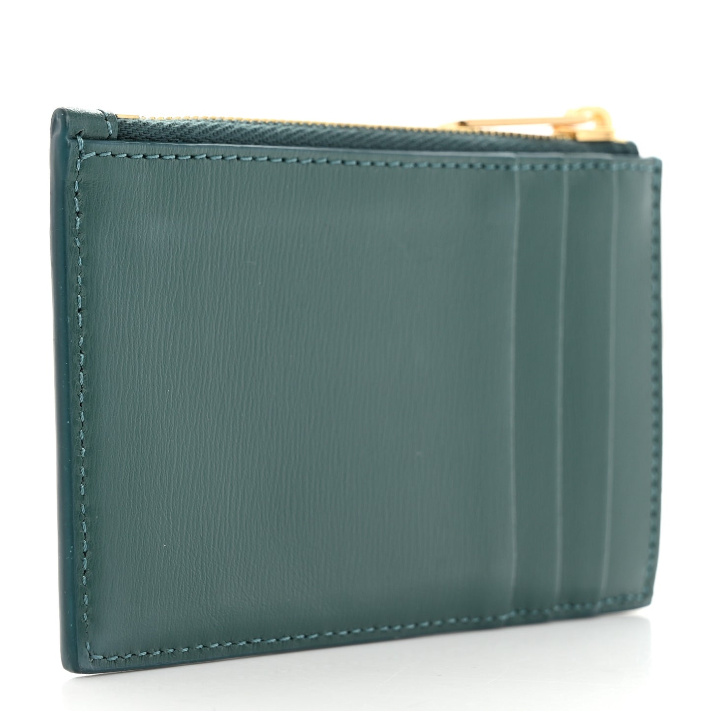 Shiny Calfskin Zipped Card Holder Green