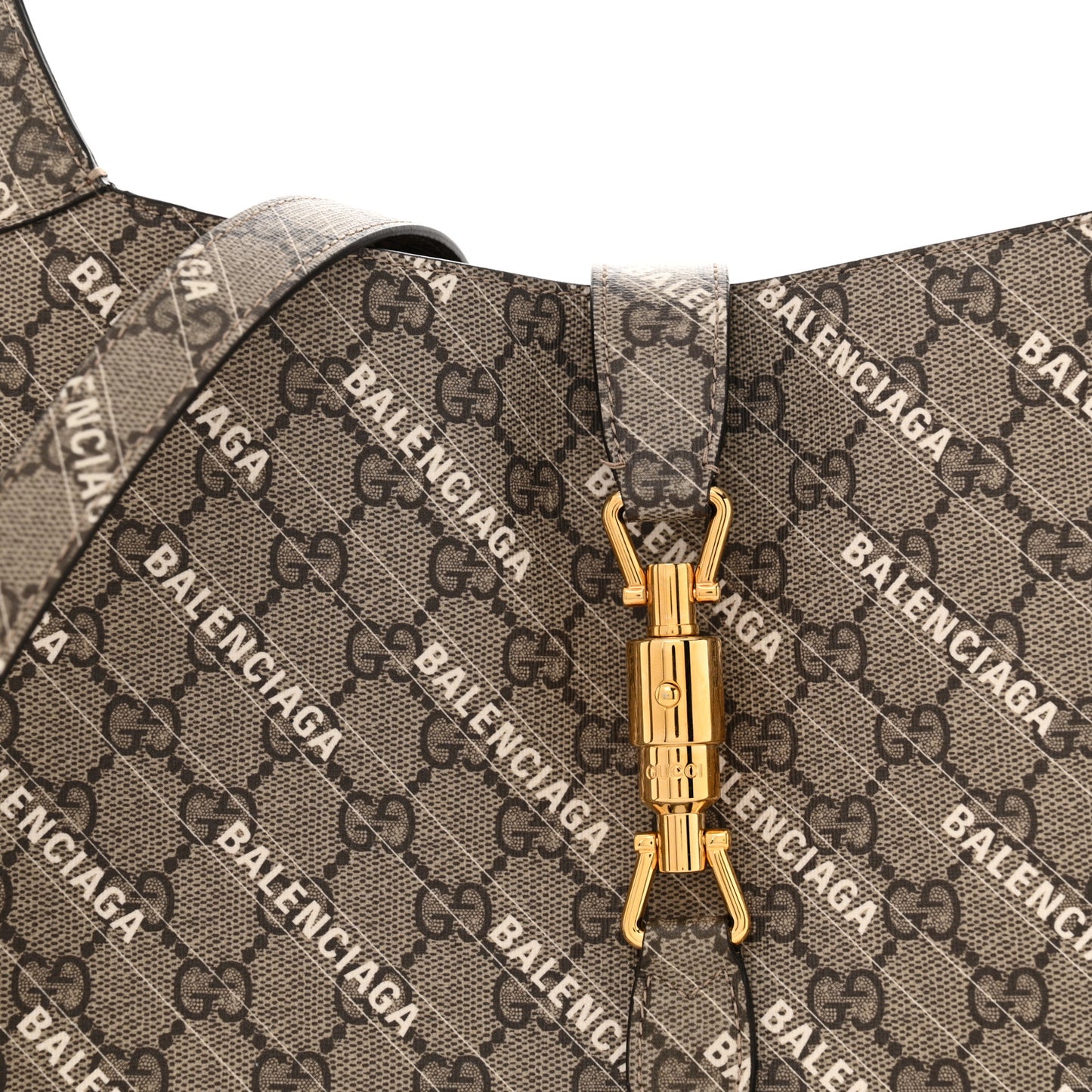 X BALENCIAGA GG Supreme Monogram Logo Print Medium Jackie 1961 Hobo Beige Ebony