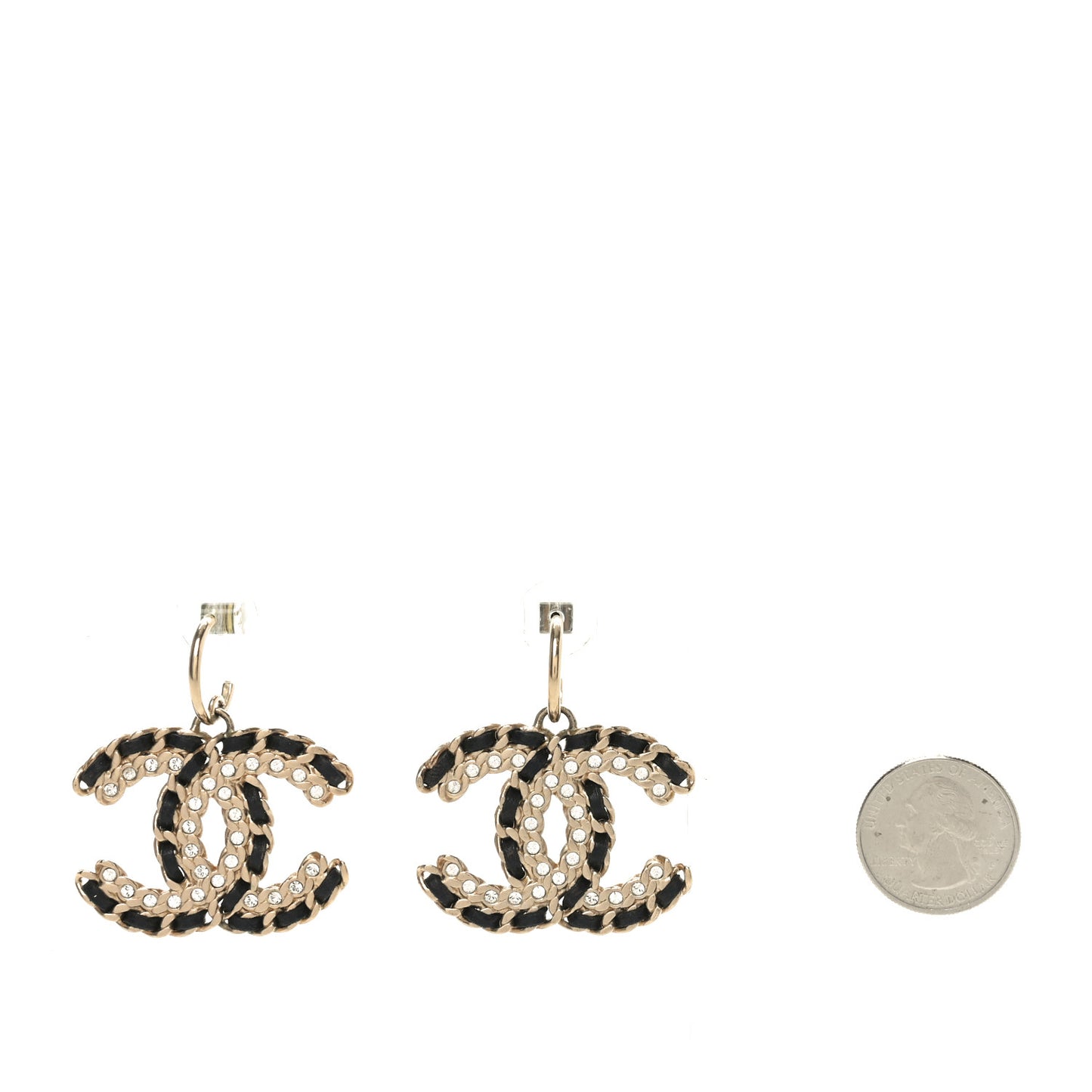 Crystal Lambskin Chain CC Vintage Allure Stud Earrings Black Gold