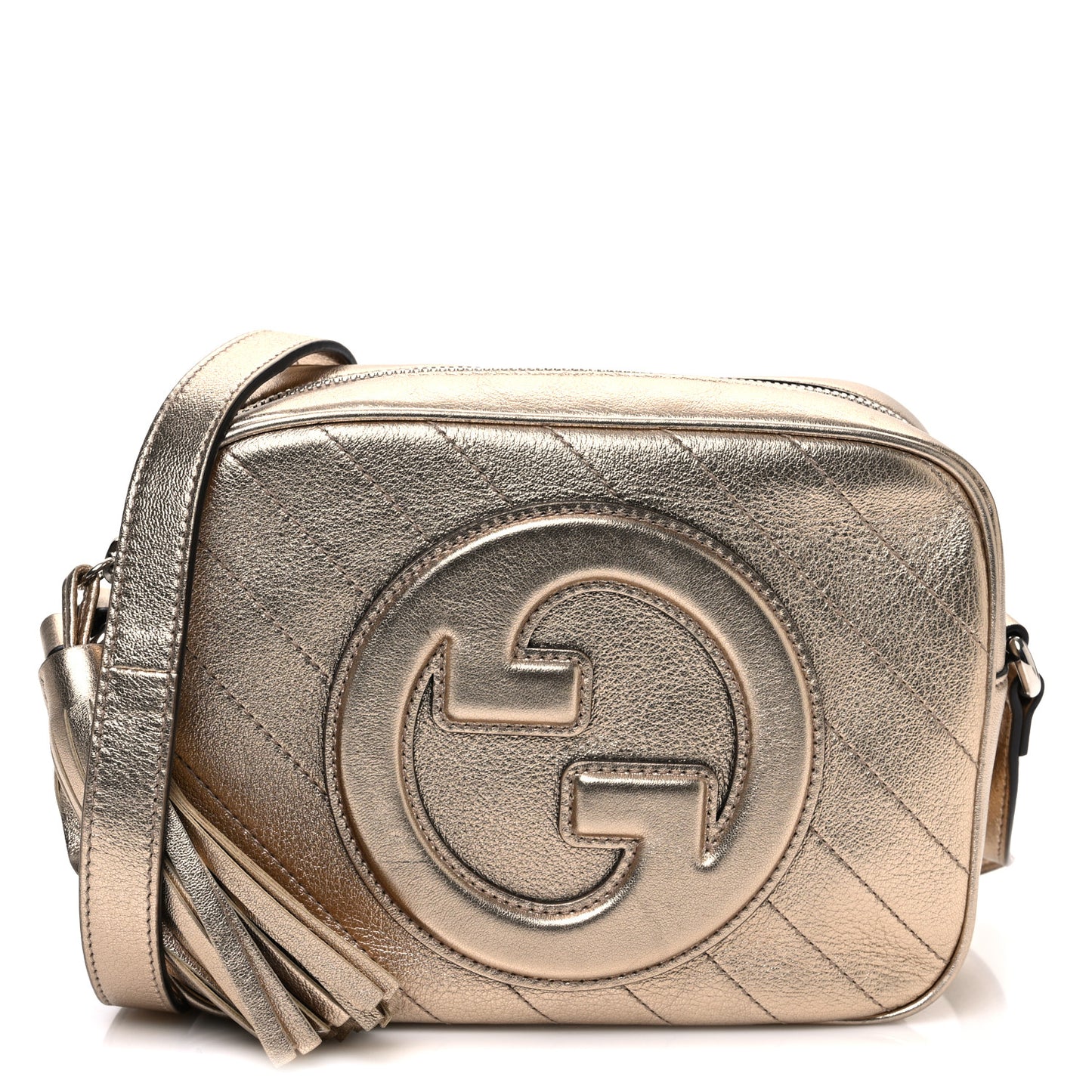 Metallic Sakai Be Green Calfskin Diagonal Stitched Small Blondie Shoulder Bag Golden Beige