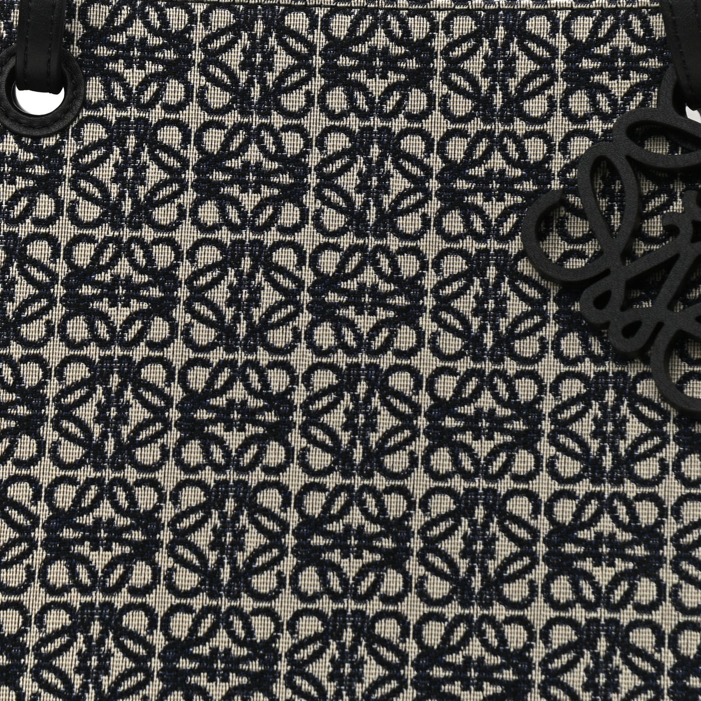 Jacquard Anagram Calfskin East West Tote Navy Black