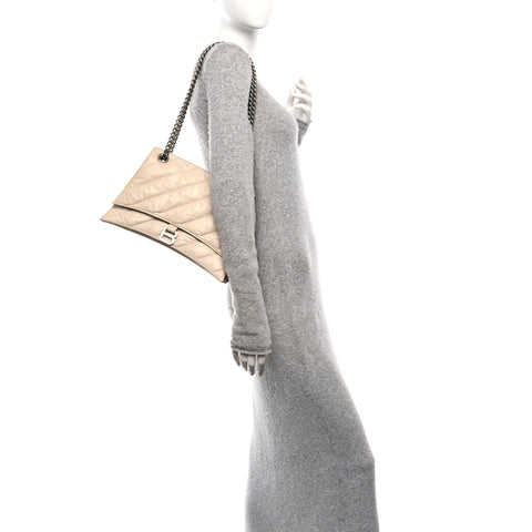 Crushed Calfskin Quilted Medium Crush Chain Bag Nude