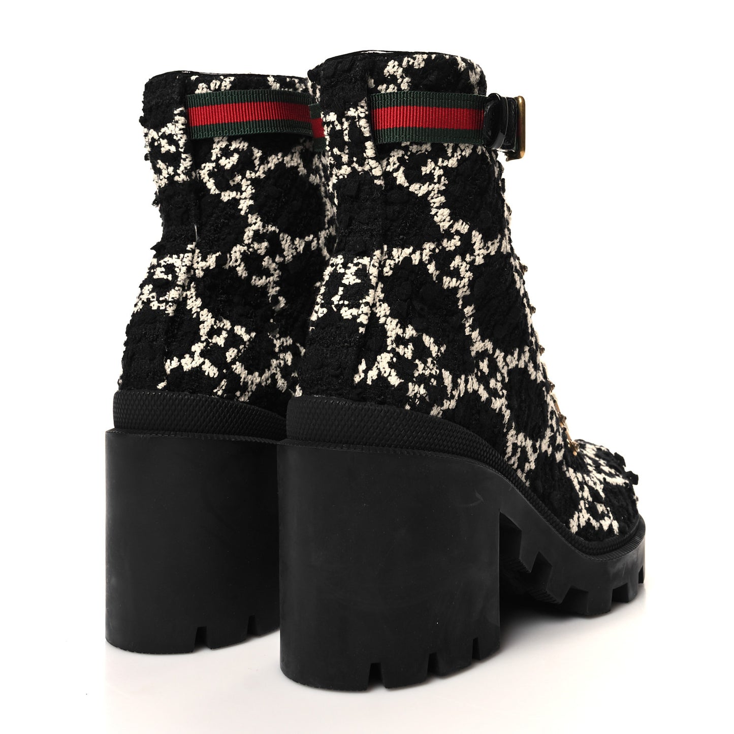 Tweed GG Monogram Lace Up Combat Ankle Boots 36.5 Black