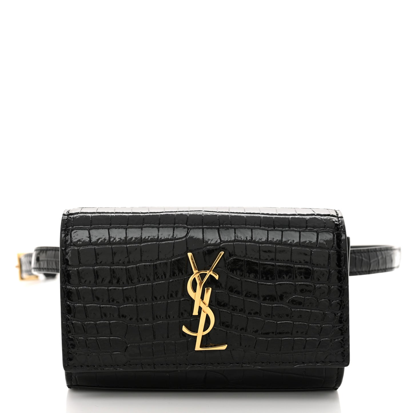 Calfskin Crocodile Embossed Monogram Kate Belt Bag Black
