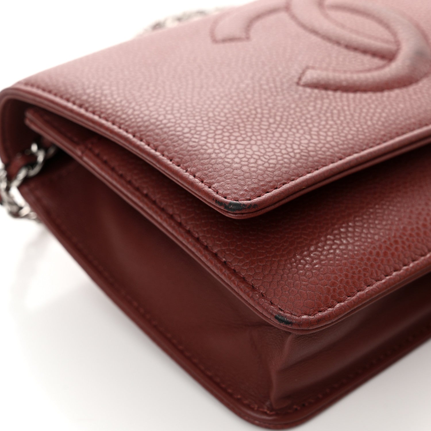 Chanel Caviar Timeless CC Wallet on Chain WOC Dark Red 15 of 16