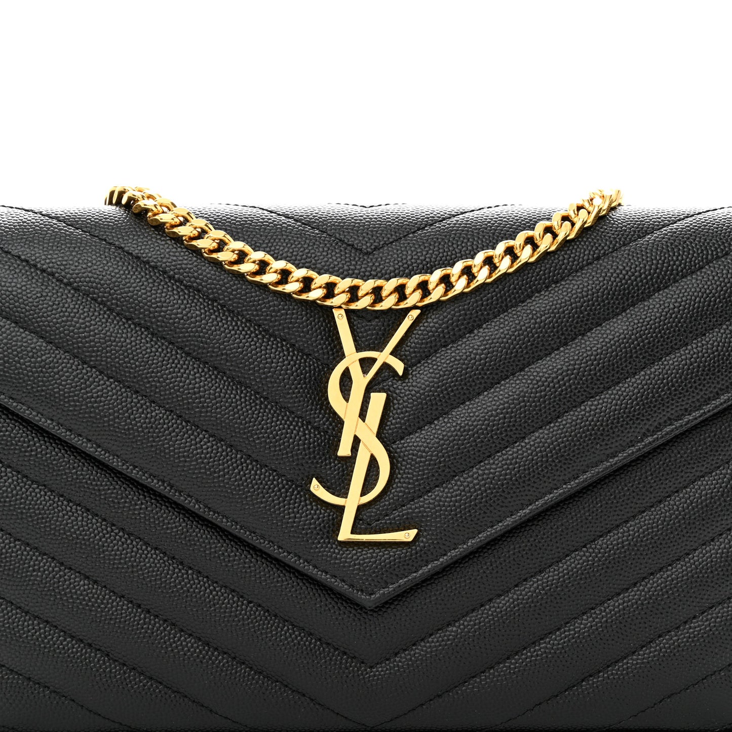 Grain De Poudre Matelasse Chevron Monogram Chain Wallet Black