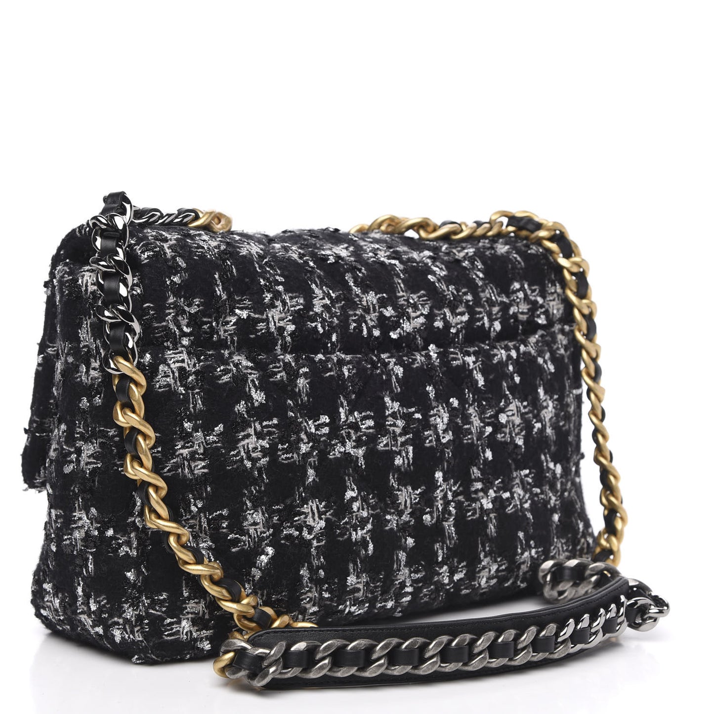 Tweed Quilted Large 19 Flap Black Ecru White