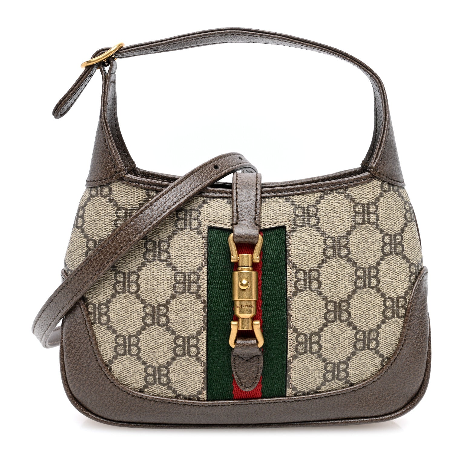Gucci X BALENCIAGA BB Supreme Monogram Calfskin Web Mini Jackie 1961 Hobo Beige Ebony 1 of 9