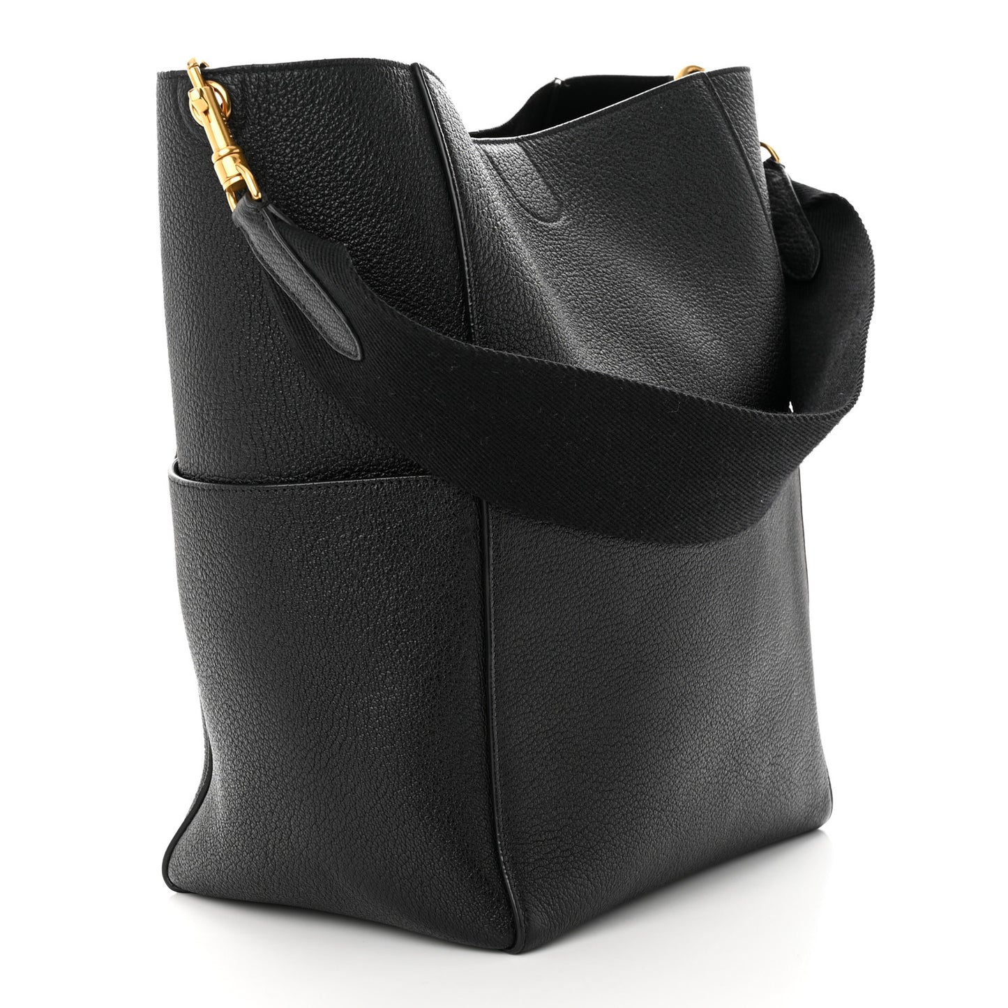 Soft Grained Calfskin Sangle Bucket Bag Black
