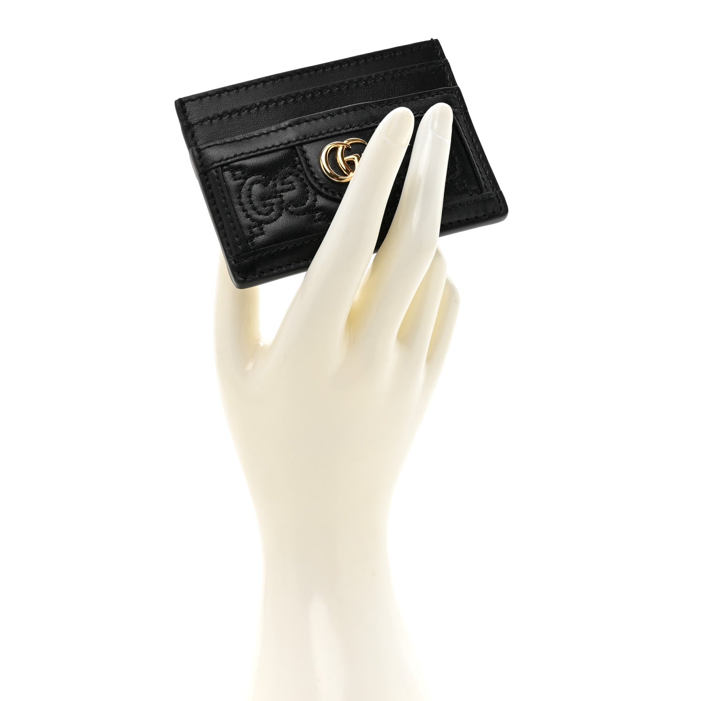 Calfskin GG Matelasse Card Holder Black