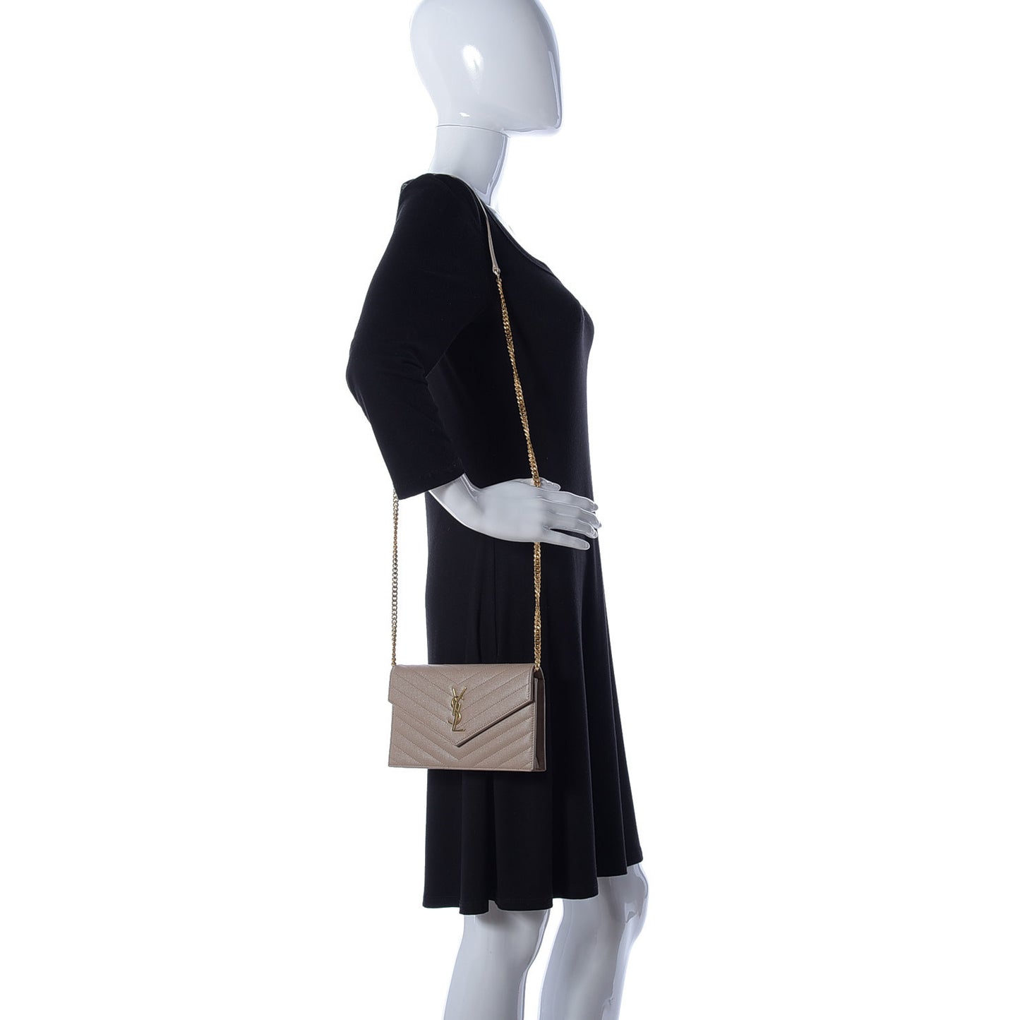 Grain De Poudre Matelasse Chevron Monogram Envelope Chain Wallet Dark Beige